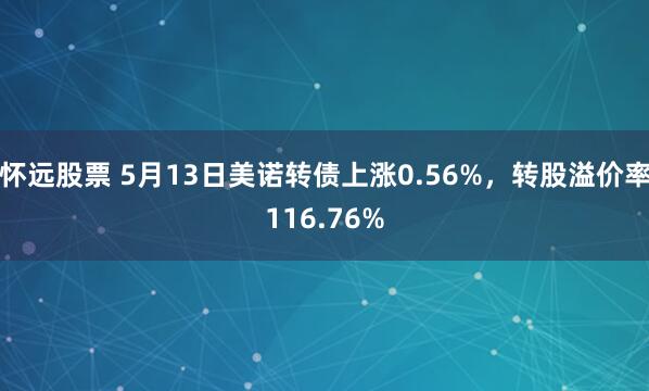 怀远股票 5月13日美诺转债上涨0.56%，转股溢价率116.76%
